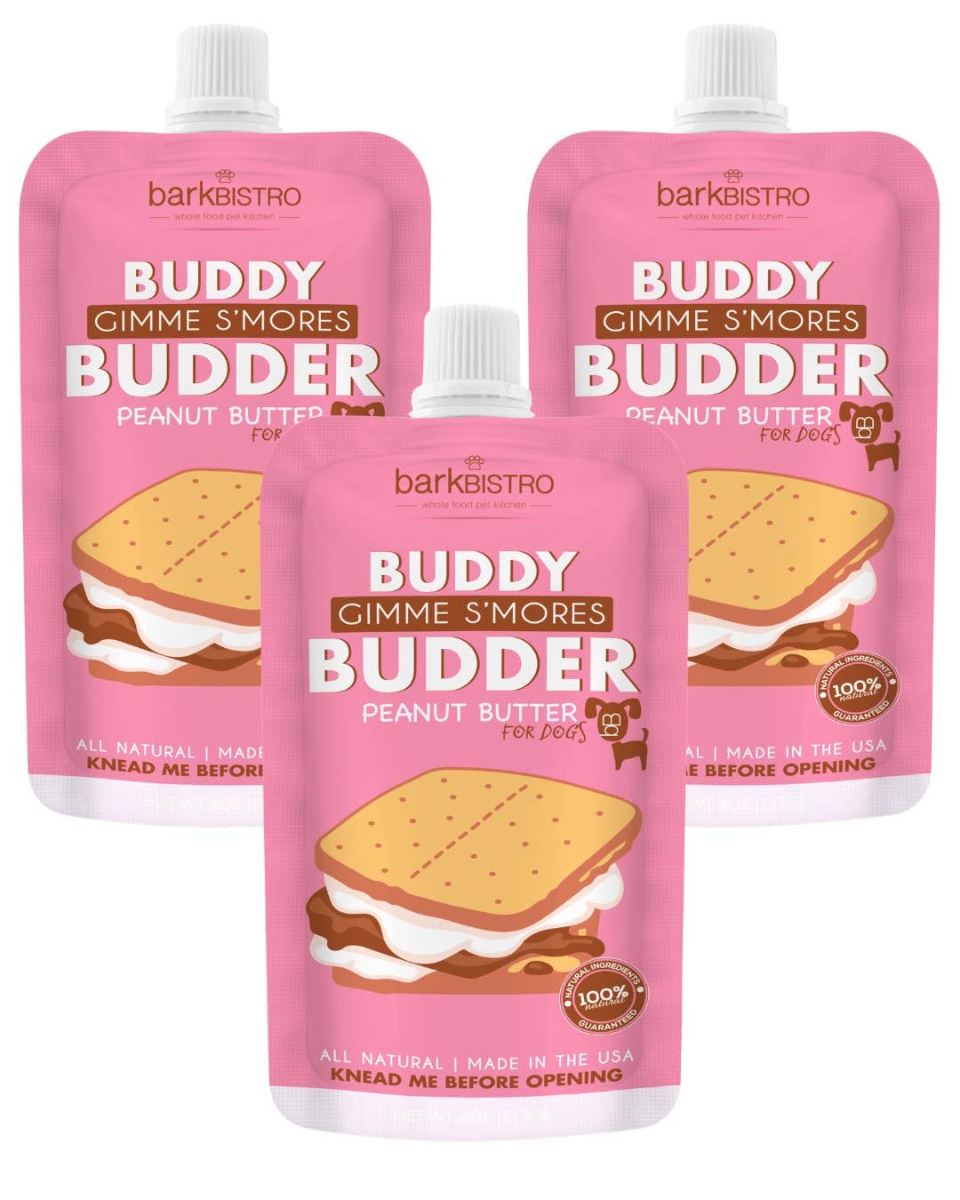 Dog Peanut Butter - 4oz Squeeze Packs Gimme S'mores  Budder
