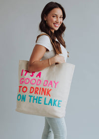 Drink On The Lake Tote in Cream