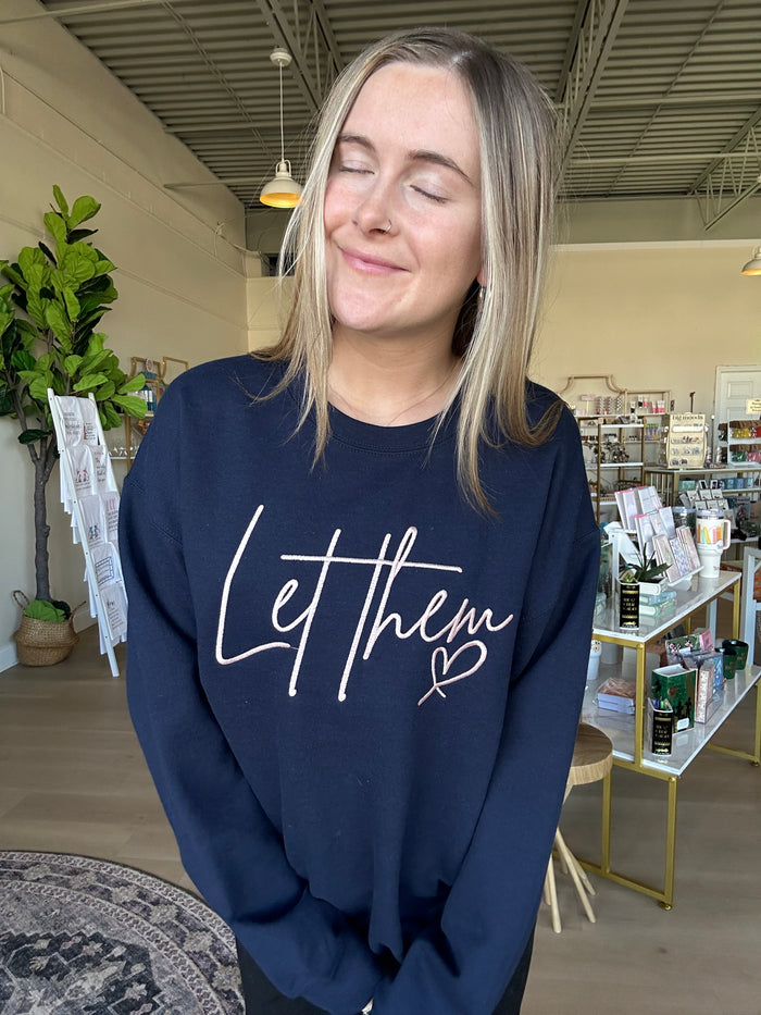 Let Them Crewneck in Navy & Rose Gold