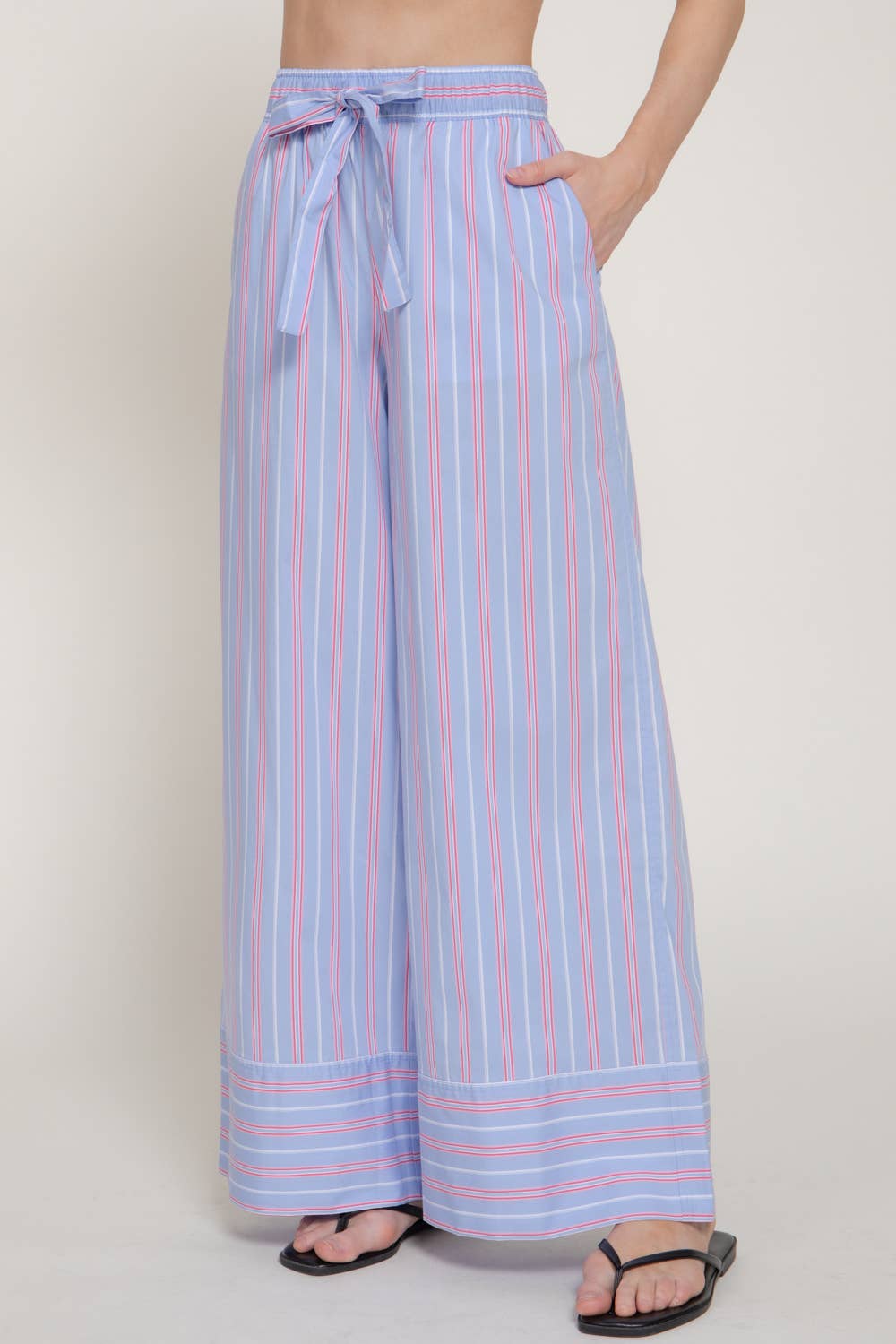 Multi Stripe Poplin Straight Long Pants