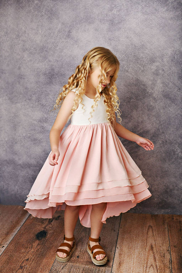 High Low Ombre Tiered Dress in Blush