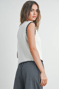Solid Cap Sleeve Sweater Vest in Ivory and Black