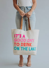 Drink On The Lake Tote in Cream