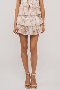 Ruffled Floral Summer Garden Mini Skirt in Pink