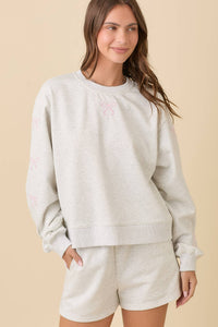 Knit Shorts With Side Ribbon Bow in Heather Grey