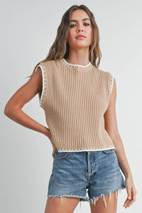 Solid Cap Sleeve Sweater Vest in Ivory and Black