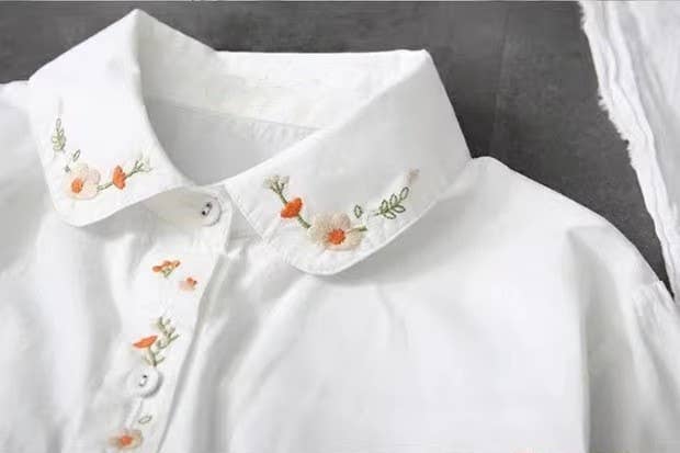 Floral Fines Embroidered Button-Up in White