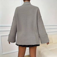 Pile Sleeve Casual High Neck Knit Sweater in GREY