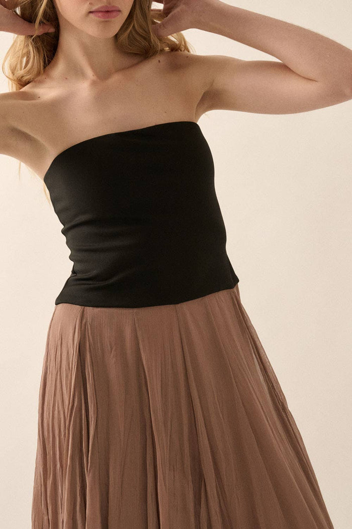 Strapless Textured Chiffon Maxi Dress in Taupe
