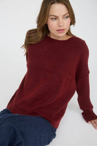 Knit Sweater with Front Seam Detail in Burgundy