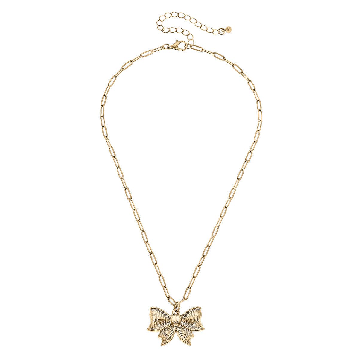 Waverly Bow Pendant Necklace in Worn Gold