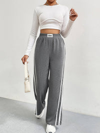 High Waist Baggy Striped Pants in Grey