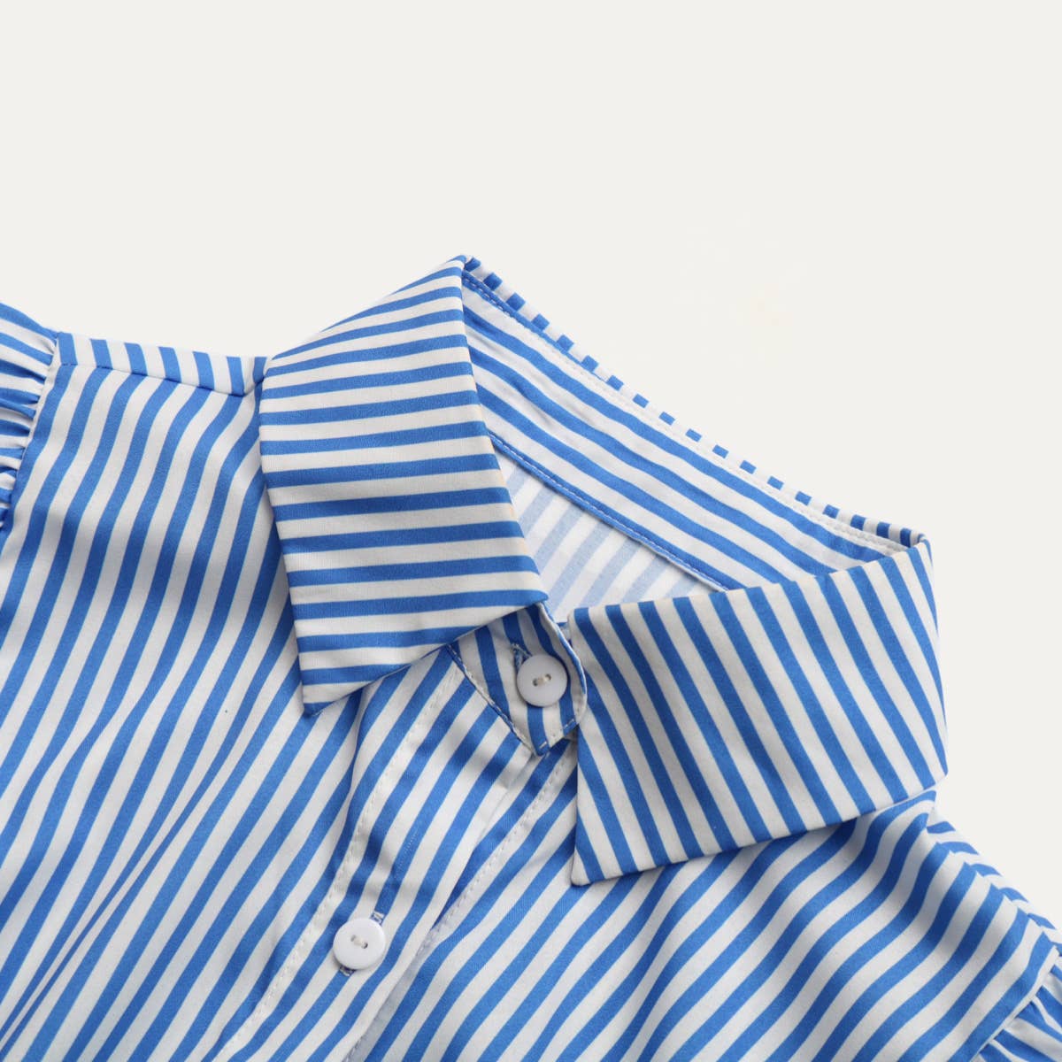 Classic Striped Short Sleeve Top in Blue with Ruffle