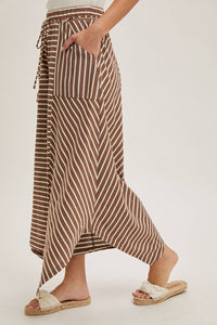 Drawstring Striped Wide Leg Palazzo Pants in Coco Combo