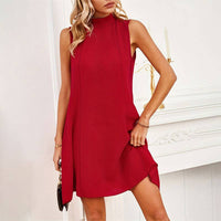 Little Red Dress with Tying Back Bow Collar