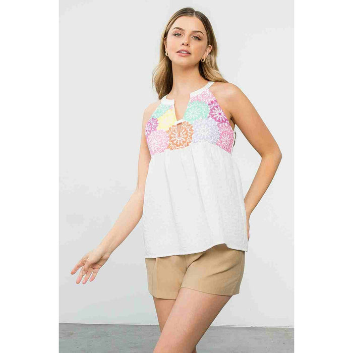 Embroidered Halter Neck Top in White