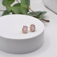 Druzy Sparkly Stone Crystals Stud Earrings: Rose Gold