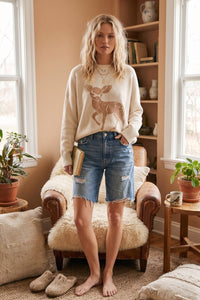 Fawn Graphic Oversized Sweater: CREAM / S