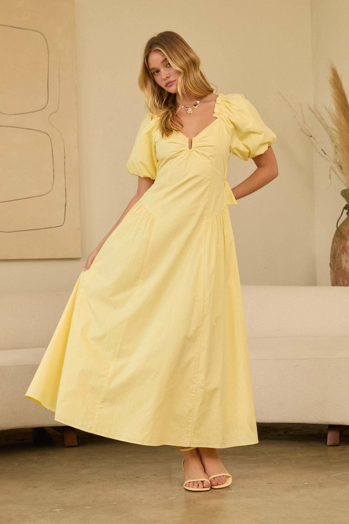 Bubble Short Sleeve Maxi Dress: Butter Yellow / S