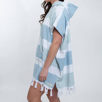 Hooded Poncho Swimsuit Cover Up in Blue