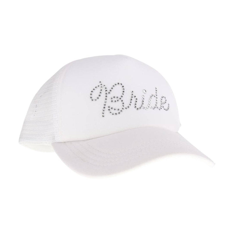 Bride Rhinestone Trucker Hat in White