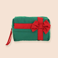 Christmas Gift Bow Quilted Cosmetic Pouch Bag: Pink