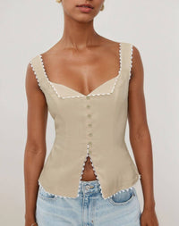 Retro Twisted Lace Patchwork Fashion Tank Top in Apricot