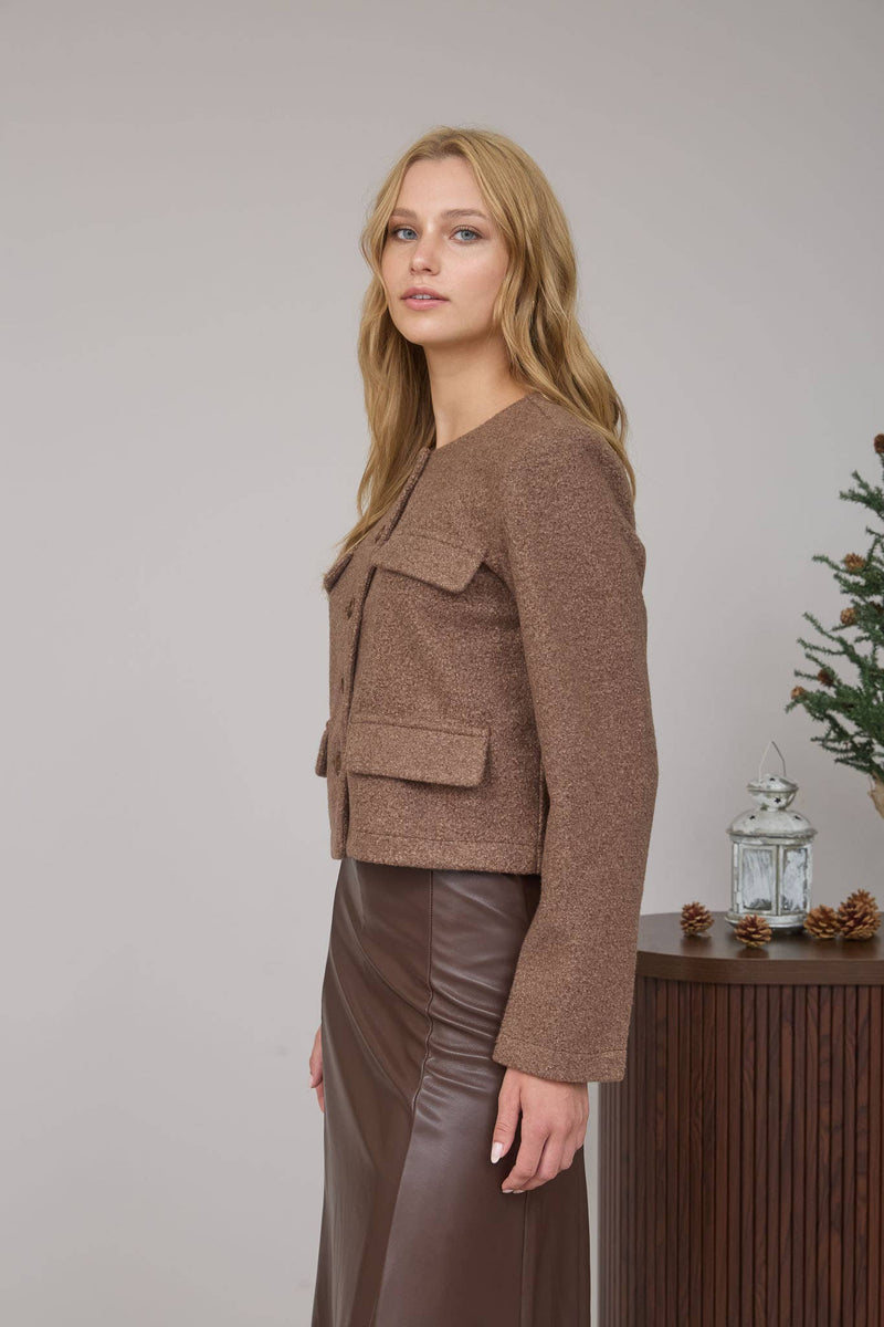 Button Down Tweed Jacket in Brown