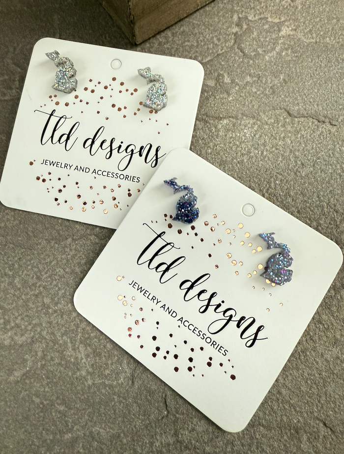 Small state studs: Silver Iridescent