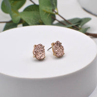 Druzy Sparkly Stone Crystals Stud Earrings: Rose Gold