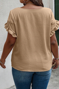 Ruffled Short Sleeve Plus Size Top in Beige