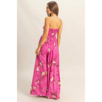 Floral Print Strapless Jumpsuit in Magenta