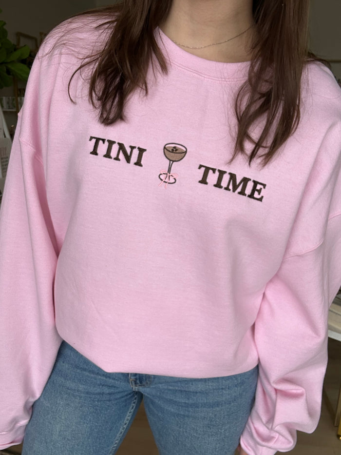 Tini Time Cocktail Crewneck in Light Pink