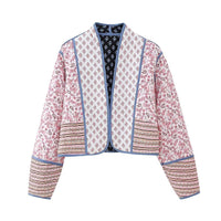 Reversible Floral Quilted Jacket in Blue and Pink