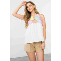 Embroidered Halter Neck Top in White