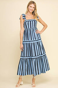 Striped Maxi Dress in Navy Blue