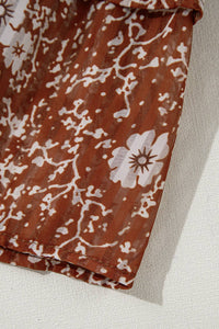 Boho Floral Ruffle V-Neck Mini Dress in Brown