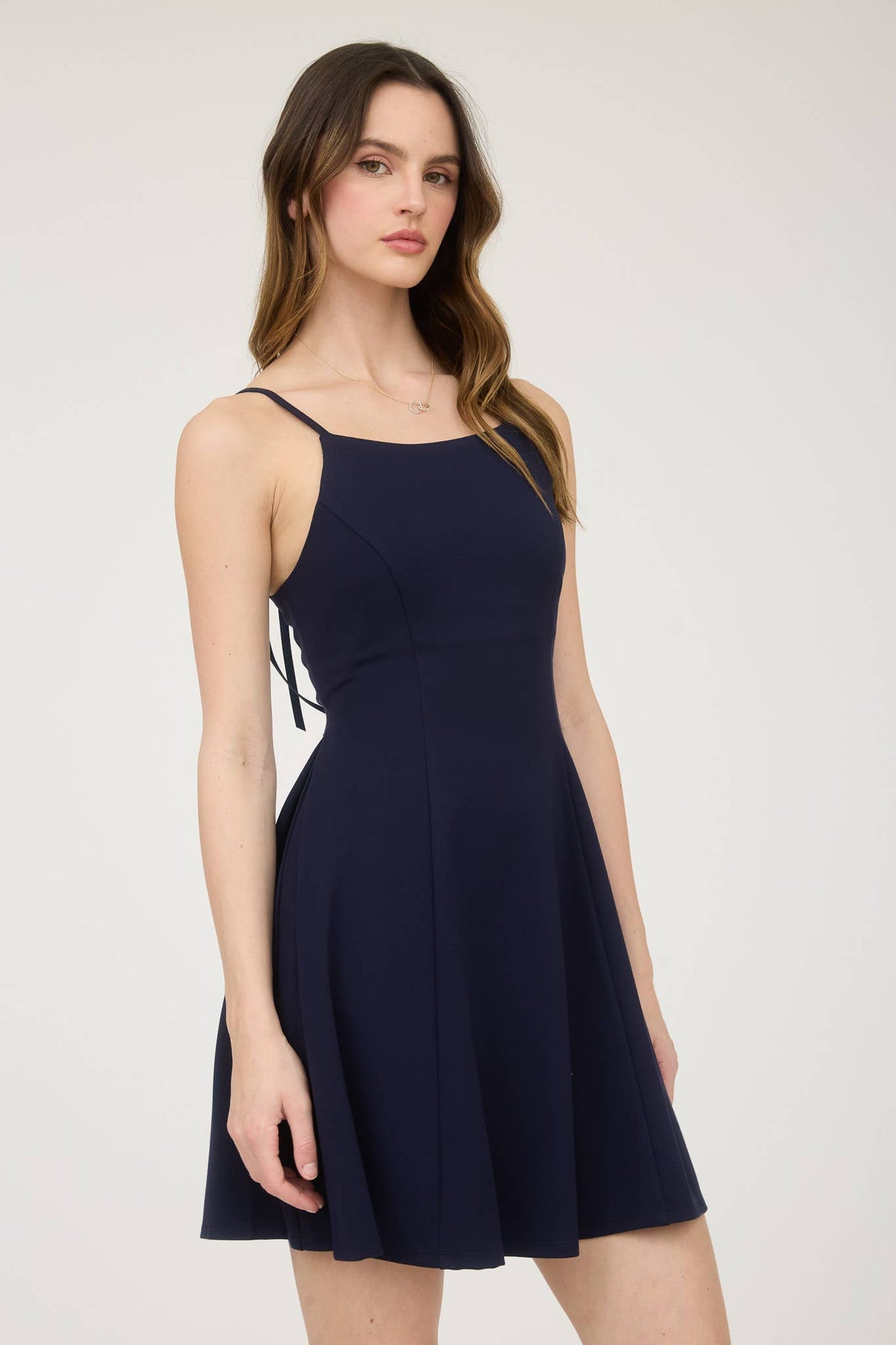 Spaghetti Strap Back Ribbon Detail Mini Dress in Ruby