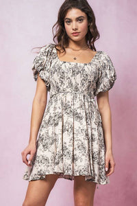 Floral Pleated Mini Dress in Black
