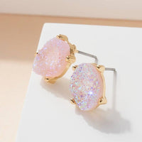 Druzy Sparkly Stone Crystals Stud Earrings: Rose Gold