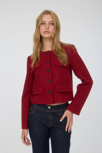 Button Down Tweed Jacket in Red