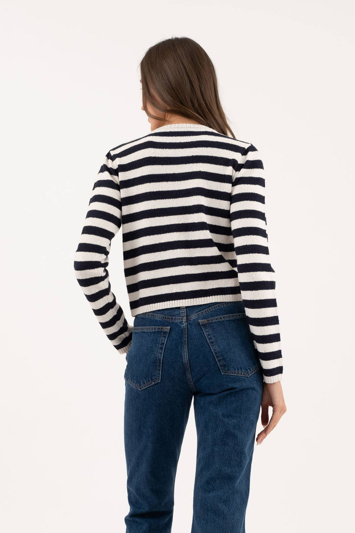 Stripe Boatneck Button Down Cardigan