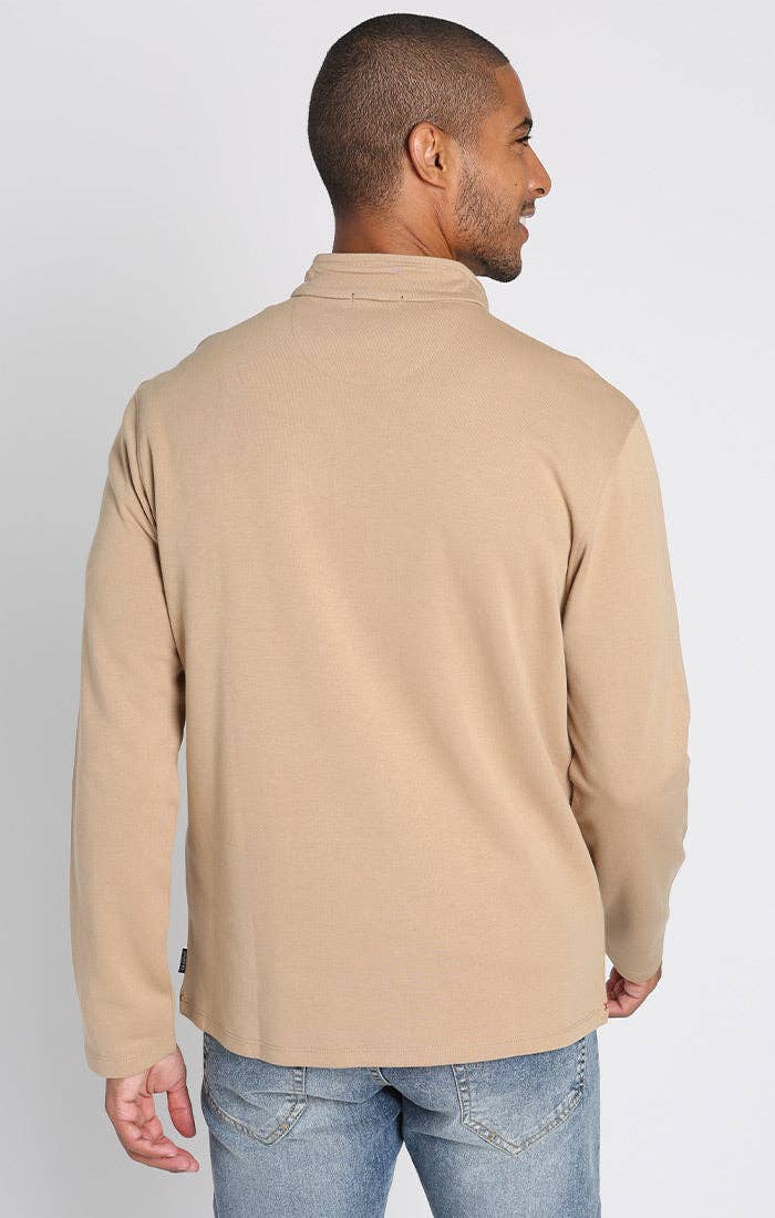 Cotton Modal Blend Quarter Zip Pullover in Camel