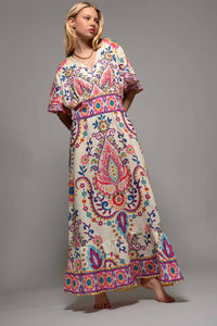 Paisley Flutter Sleeve Smocked Dress in Ivory