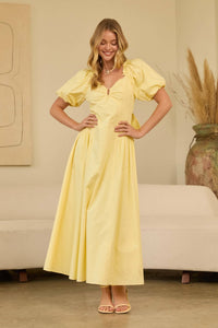 Bubble Short Sleeve Maxi Dress: Butter Yellow / S