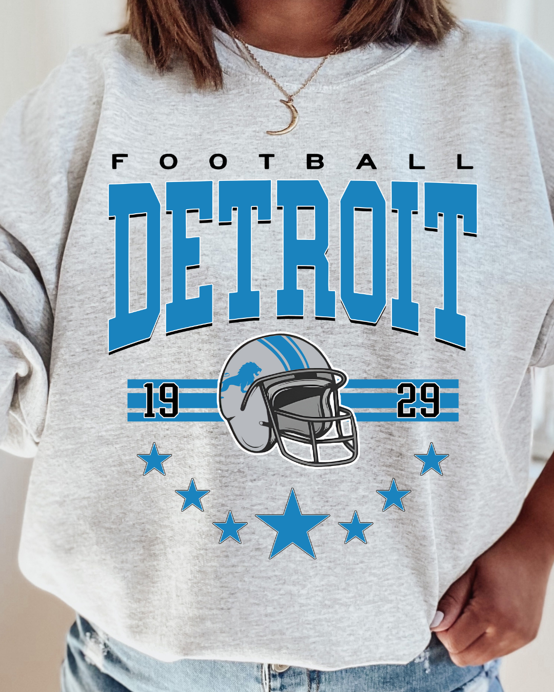 Detroit Football Star Design Crewneck in Ash Gray