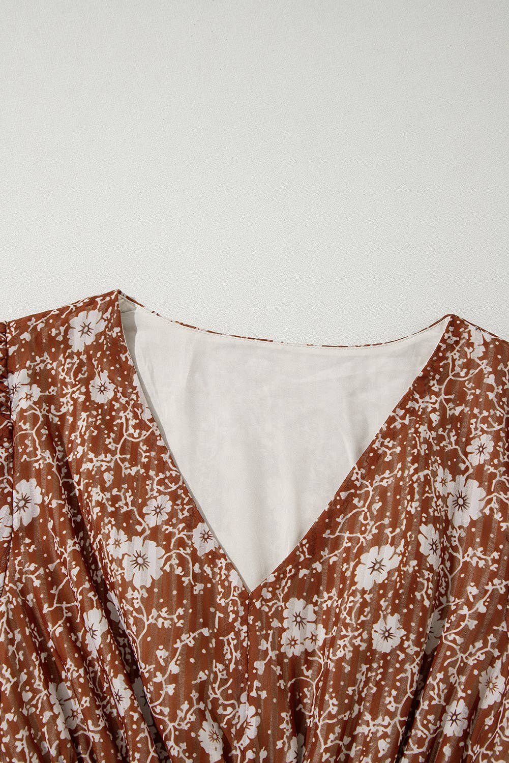 Boho Floral Ruffle V-Neck Mini Dress in Brown