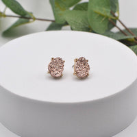 Druzy Sparkly Stone Crystals Stud Earrings: Rose Gold