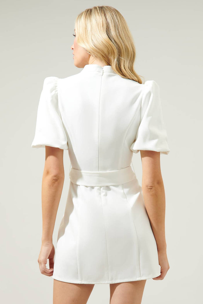 Rica Suave Margaret Bubble Sleeve Mini Dress in White