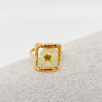 18K Gold Plated Stainless Steel Floral Ring - FGS/PDF: Square - Green